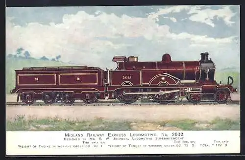 Künstler-AK Midland Railway Express Locomotive No. 2632, englische Eisenbahn