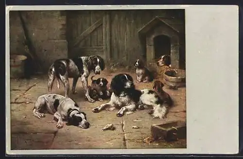 Künstler-AK Carl Reichert: Hunde mit Welpen