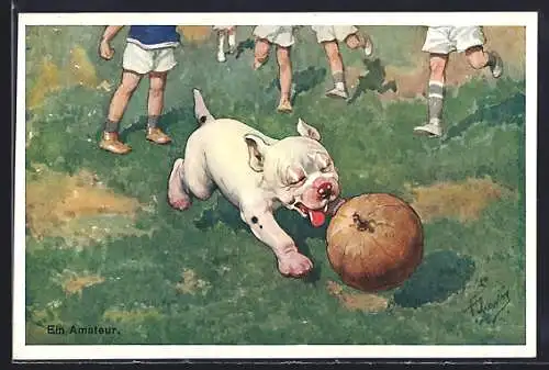 AK Bonzo spielt Fussball mit einem Kürbis