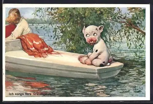 AK Bonzo mit einem Pärchen auf dem Boot, Ich sorge fürs Gleichgewicht