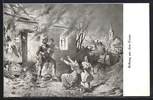 AK 75 Jahre österr. Gendarmerie 1849 - 1924, Rettung aus dem Feuer, Polizei
