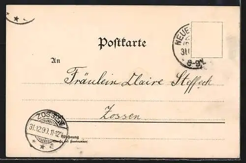 Lithographie Märchen von A. Zick, Jäger, Frau und Kind mit Reh