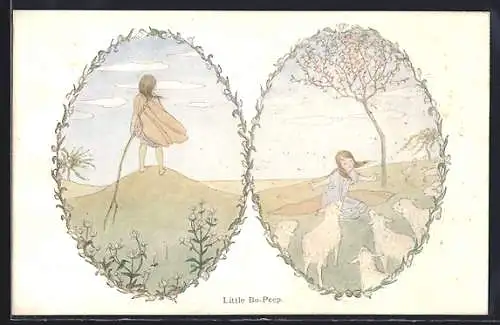 Künstler-AK Henriette Willebeek le Mair: Our Old Nursery Rhymes, Little Bo-Peep, kleine Schäferin