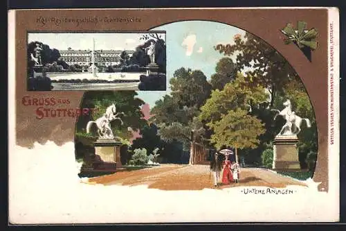 Lithographie Stuttgart, Kgl. Residenzschloss und untere Anlagen