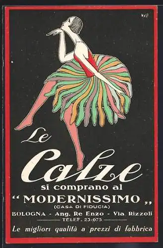 AK Bologna, Le Calze, si comprano al Modernissiomo / Casa di Fiduca, Ang. Re Enzo, Via Rizzolio