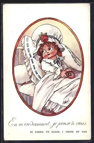 Künstler-AK A. Wuyts: Fräulein mit einem Bild im Bett