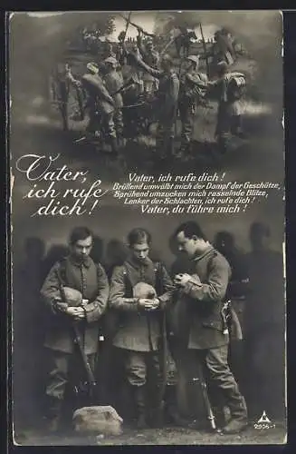 Foto-AK Vater ich rufe Dich, Soldaten in der Schlacht und im Gebet