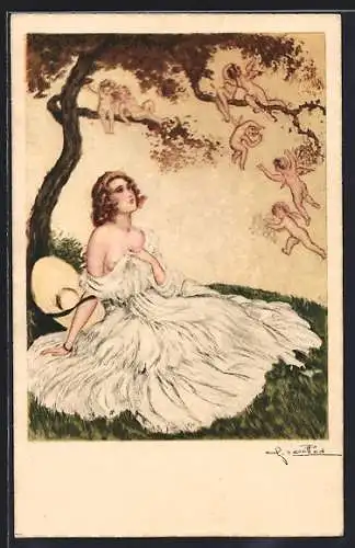 Künstler-AK Charles Naillod: Mädchen und Engel, Erotik