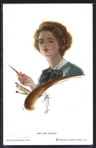 Künstler-AK Harrison Fisher: Art and Beauty, jugendliche Malerin