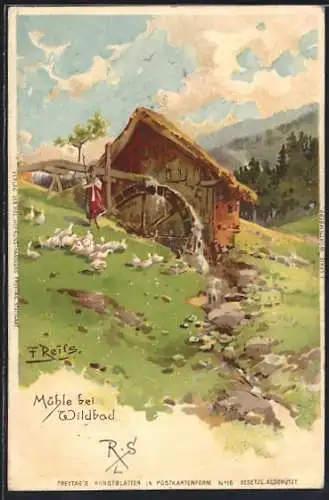 Künstler-AK Fritz Reiss: Wildbad, Mühle beim Ort