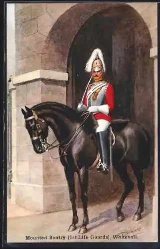 AK Whitehall, Mounted Sentry (1st Life Guards), britischer Garde-Soldat zu Pferd