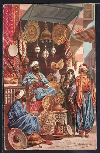 Künstler-AK Friedrich Perlberg: orientalischer Teppich-Strassenhändler