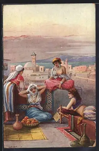 AK Ägypten, Haremsdamen auf einer Dachterrasse