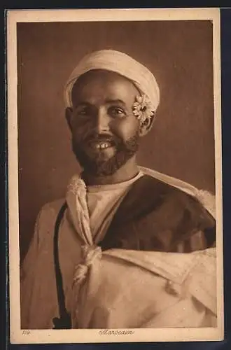 AK Marocain, lachender Marokkaner mit Blume hinterm Ohr, Lehnert & Landrock