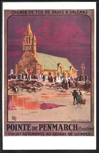 Künstler-AK Pointe de Penmarch, Chapelle de la Joie, Circuit Automobile au Depart de Quimper, Tourismus