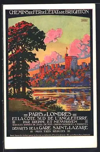 Künstler-AK Chemins de Fer de l`État & de Brighton, Paris-Londres, Schloss Windsor