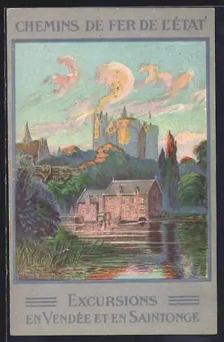 AK chemins de fer de l'etat, excursions en vendee et en saintonge, Teichpartie mit Schloss