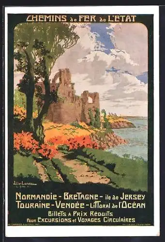 Künstler-AK Tourismus-Reklame der Chemins de Fer de L`Etat, Normandie-Bretagne-Ile de Jersey