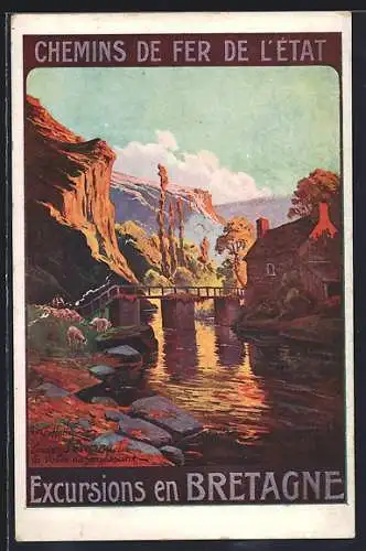 Künstler-AK Chemin de Fer de L`Etat, Excursion en Brtagne, Tourismus