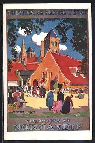 Künstler-AK Tourismus-Werbung für die Normandie, Chemins de Fer de l`État