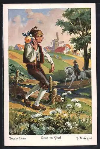 Künstler-AK sign. G. Hinke: Szene aus Hans im Glück der Gebrüder Grimm