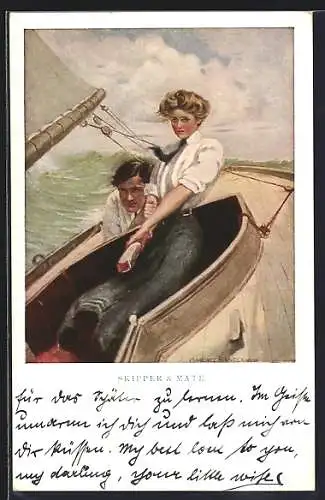 Künstler-AK Clarence F.Underwood: Liebespaar auf der Segelyacht
