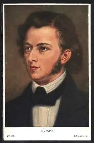 AK Portrait F. Chopin als junger Mann in Anzug mit Stehkragen und Koteletten