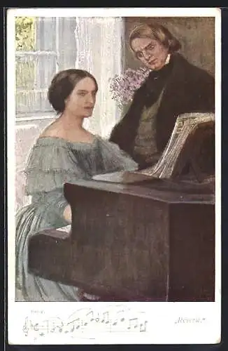 AK Robert Schumann hört Clara Schumann seine Komposition Träumerei spielen