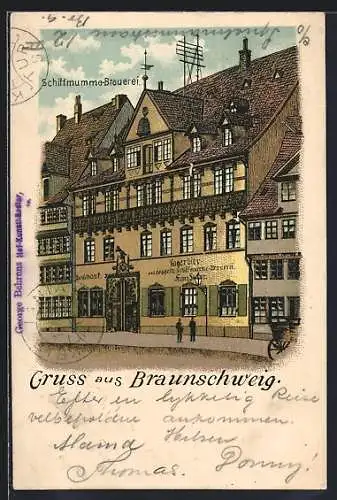Lithographie Braunschweig, Schiffmumme-Brauerei- & Gasthaus