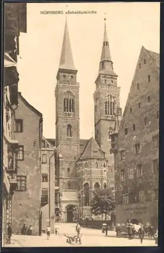 AK Nürnberg, Sebalduskirche mit Strassenpartie