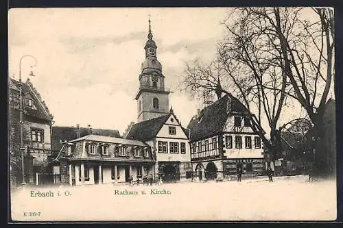 AK Erbach i. O., Rathaus und Kirche