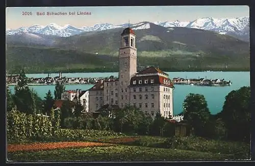 AK Bad Schachen bei Lindau, Panorama mit Schloss
