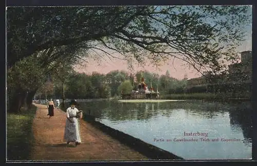 AK Insterburg, Partie am Gawehnschen Teich und Eispavillon