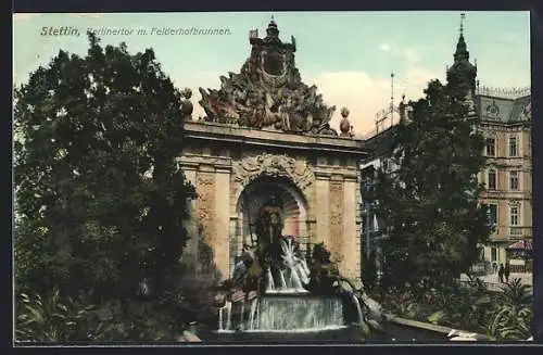 AK Stettin, Berlinertor mit Felderhofbrunnen