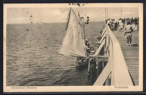 AK Misdroy, Ostseebad, Seebrücke mit Segelboot