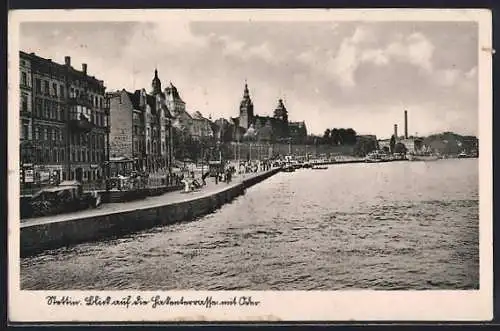 AK Stettin, Blick auf die Hakenterrassen mit Oder
