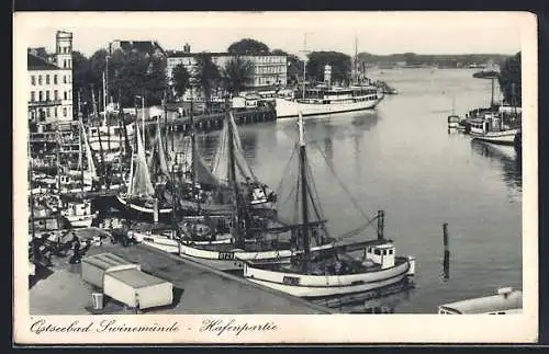 AK Swinemünde, Ostseebad, Hafenpartie