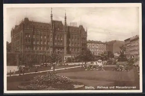 AK Stettin, Rathaus und Manzelbrunnen