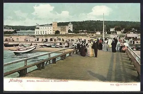 AK Misdroy, Strandhotel mit Strandbuffet und Brücke