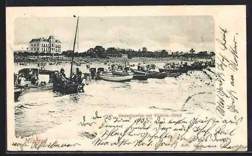 AK Misdroy, Strandpartie mit Victoria-Hotel