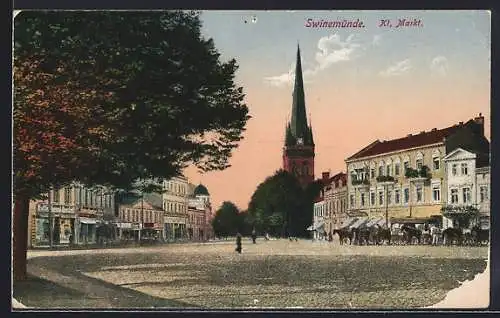 AK Swinemünde, Kleiner Markt mit Geschäften