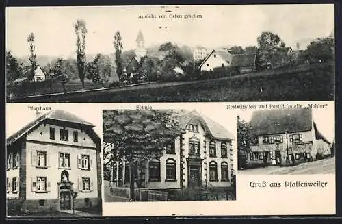 AK Pfaffenweiler / Schwarzwald, Restaurant und Posthilfsstelle Mohler, Schule Pfarrhaus