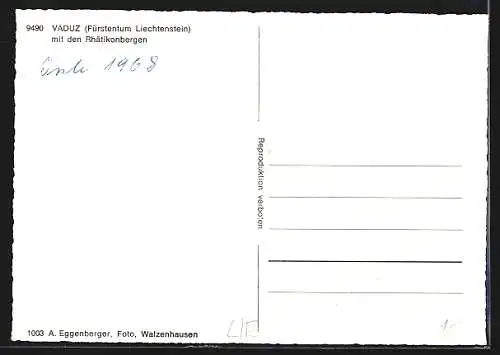 AK Vaduz, Teilansicht mit den Thätikonbergen