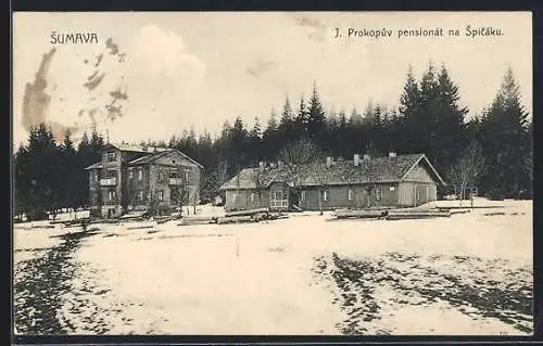 AK Spicak /Sumava, J. Prokopuv pensionat na Spicaku, Winteransicht