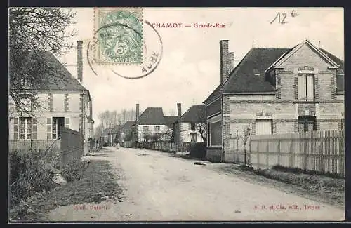 AK Chamoy, Grande-Rue avec maisons en briques et clôture en bois