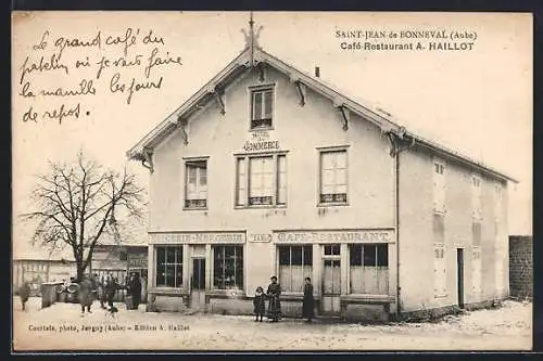AK Saint-Jean-de-Bonneval, Café-Restaurant A. Haillot et scène de rue animée