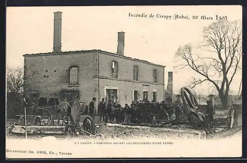 AK Crespy, Pompiers lors de l`incendie d`une ferme, 26 mars 1903