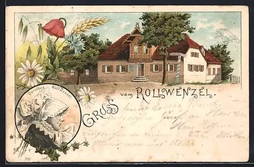 Lithographie Bayreuth, Restaurant Rollwenzel & Portrait Else Hertel