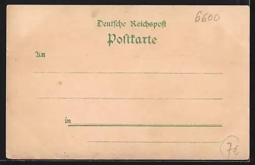 Lithographie St. Johann-Saarbrücken, Ortsansicht, Neue Brücke, Denkmal auf dem Winterberg