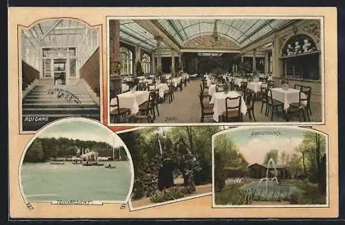 AK Reichenbrand, Pelzmühle, Aufgang, Saal, Grotte, Gartenhaus, Teichansicht